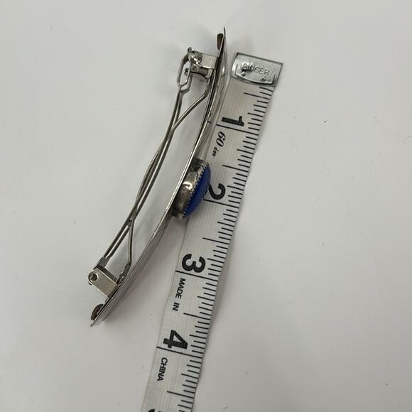 Vintage TRC S.D. Pueblo lapis sterling silver hair clip - Picture 3 of 4